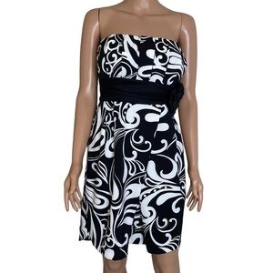 Corey P. dress mini tie waist strapless black/white paisley printed NEW SZ 12